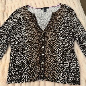 White House Black Market Leopard Print Button-Down Sweater